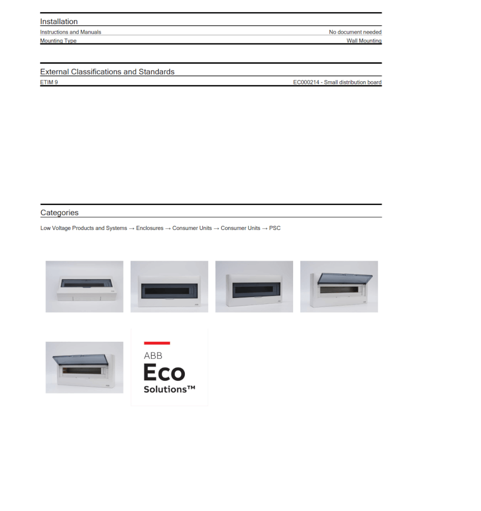 ตู้คอนซูมเมอร์ใส่เบรกเกอร์ 20 ช่อง ABB PSC120 Consumer Unit IEC IP40 Plastic Box & Cover
